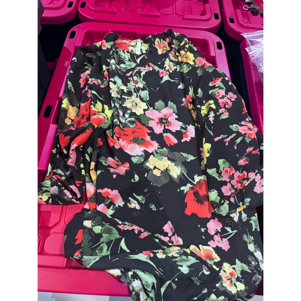 My Beloved Floral Open Front Cardigan Black Multi Large MYJ1438 Made in USA